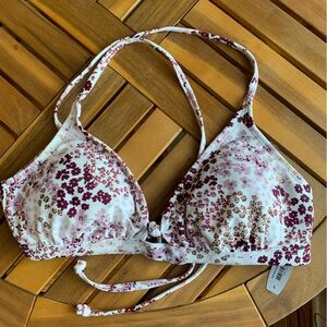 Adore Me Bikini Top Swim L Floral Pink Beach Tie Back Triangle Padded Summer